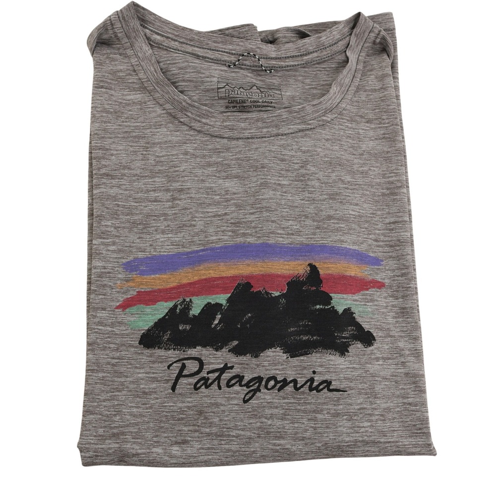 Patagonia Capilene Cool Daily Graphic T Shirt Gray XL 50+ UPF Fitz Roy Mountain